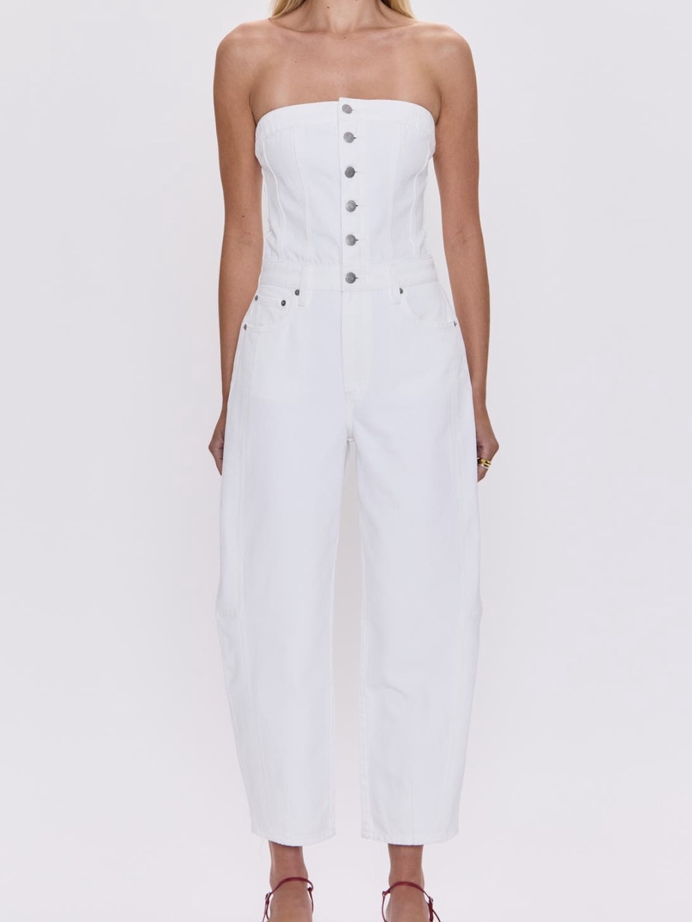 Pistola Daphine Strapless White Denim Jumpsuit